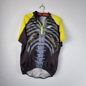 Men's Large Black Yellow X-Ray Skeleton Zip Front Short Sleeve Cycling Jersey